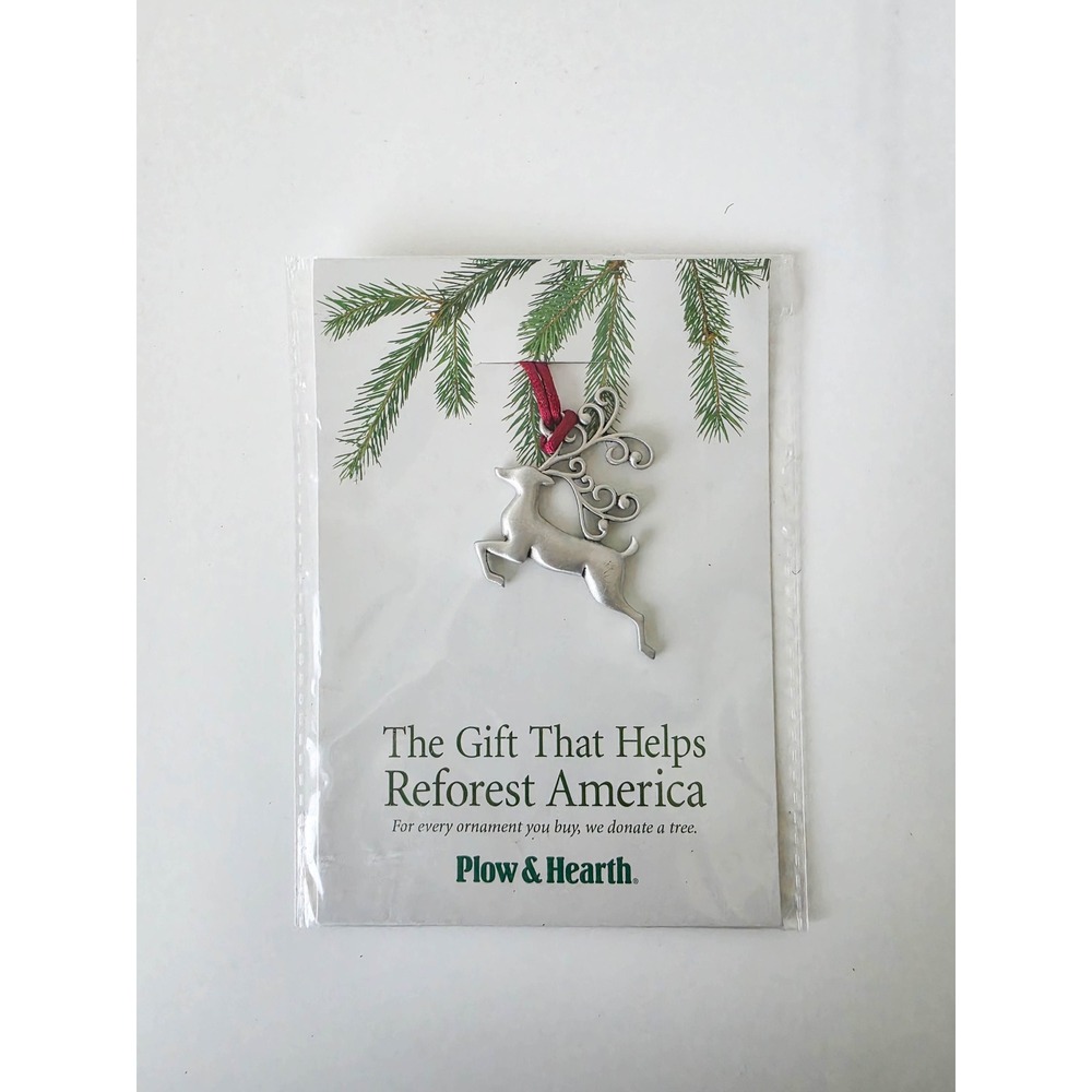 Plow & Hearth Pewter Reindeer Ornament Silver Scroll Antler Deer 65F90 NEW